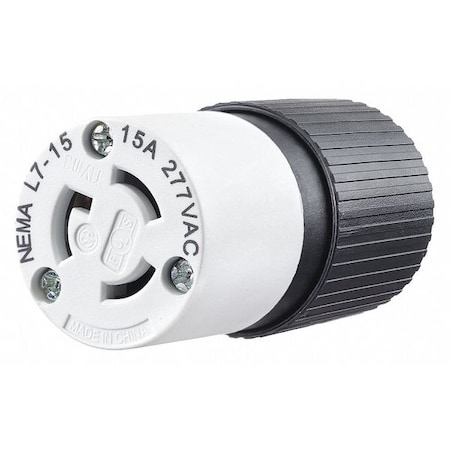 Locking Connector, L7-15R, 15 A, 277V AC, Single Phase, 2 Pole, Screw Terminals, Black, White MPN:4779NC