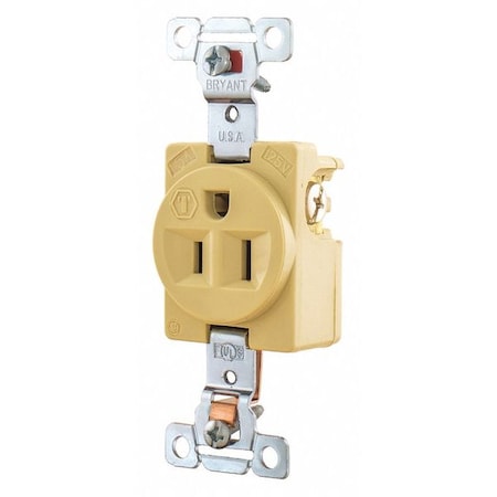 Straight Blade Receptacle, 5-15R, 15 A, 125V AC, 2 Pole, 3 Wire, Flush Mount, Grounded MPN:5251I