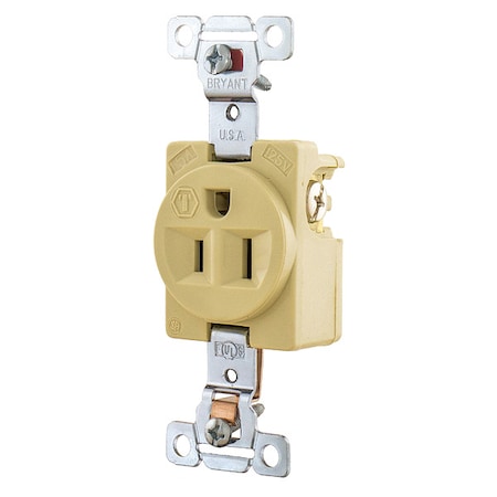 Straight Blade Receptacle, 5-15R, 15 A, 125V AC, 2 Pole, 3 Wire, Flush Mount, Grounded MPN:5261I