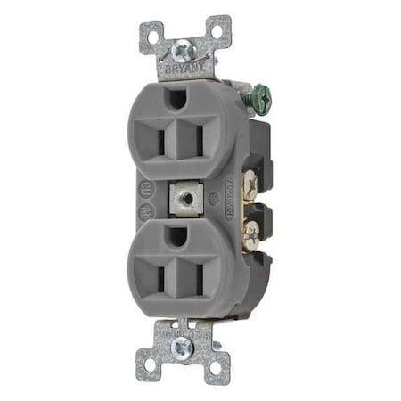 Straight Blade Receptacle, 5-15R, 15 A, 125V AC, 2 Pole, 3 Wire, Flush Mount, Grounded MPN:5262BGRY