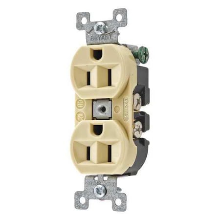Straight Blade Receptacle, 5-15R, 15 A, 125V AC, 2 Pole, 3 Wire, Flush Mount, Grounded MPN:5262BI