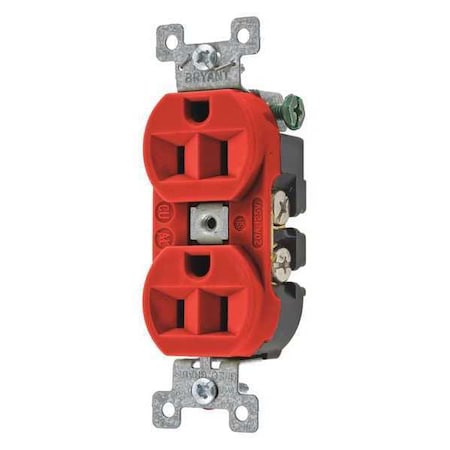 Straight Blade Receptacle, 5-15R, 15 A, 125V AC, 2 Pole, 3 Wire, Flush Mount, Grounded MPN:5262BRED