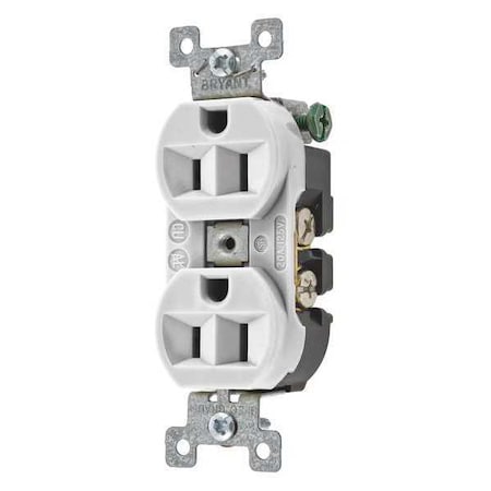 Straight Blade Receptacle, 5-15R, 15 A, 125V AC, 2 Pole, 3 Wire, Flush Mount, Grounded MPN:5262BW