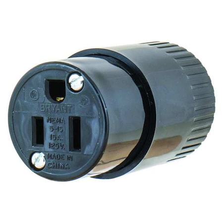 Straight Blade Connector, 5-15R, 15 A, 125V AC, 2 Pole, 3 Wire, Screw Terminals, Black MPN:5269B