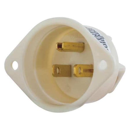 Straight Blade Plug, 15 A, 125V AC, 2 Pole, 3 Wire, Single, White MPN:5278