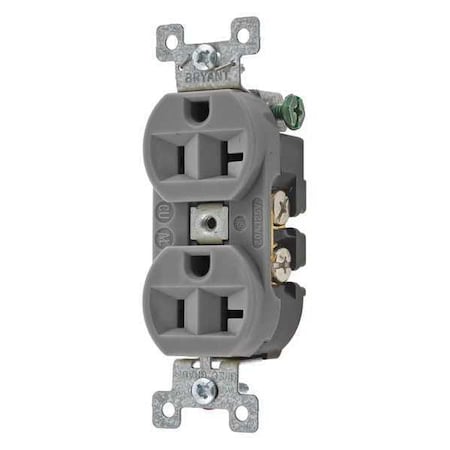 Straight Blade Receptacle, 5-20R, 20 A, 125V AC, 2 Pole, 3 Wire, Flush Mount, Grounded MPN:5362BGRY