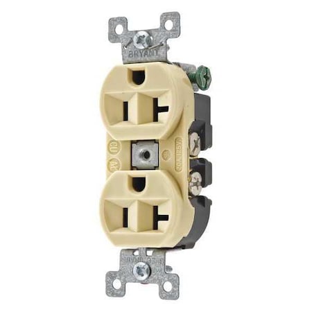 Straight Blade Receptacle, 5-20R, 20 A, 125V AC, 2 Pole, 3 Wire, Flush Mount, Grounded MPN:5362BI