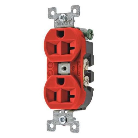 Straight Blade Receptacle, 5-20R, 20 A, 125V AC, 2 Pole, 3 Wire, Flush Mount, Grounded MPN:5362BRED