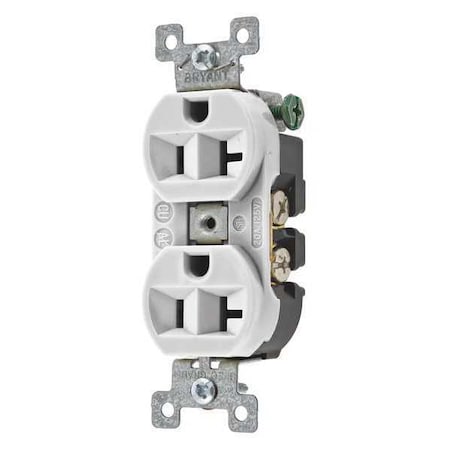Straight Blade Receptacle, 5-20R, 20 A, 125V AC, 2 Pole, 3 Wire, Flush Mount, Grounded MPN:5362BW
