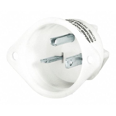 Straight Blade Plug, 20 A, 125V AC, 2 Pole, 3 Wire, Single, White MPN:5378