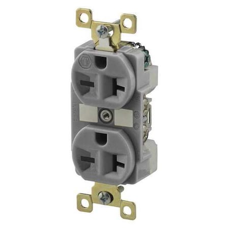 Straight Blade Receptacle, 6-20R, 20 A, 250V AC, 2 Pole, 3 Wire, Flush Mount, Grounded MPN:5462GRY
