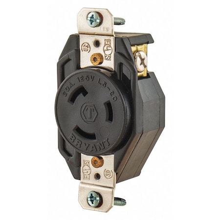Locking Receptacle, L5-20R, 20 A, 125V AC, Single Phase, 2 Pole, Flush Mount, Screw Terminals MPN:70520FR