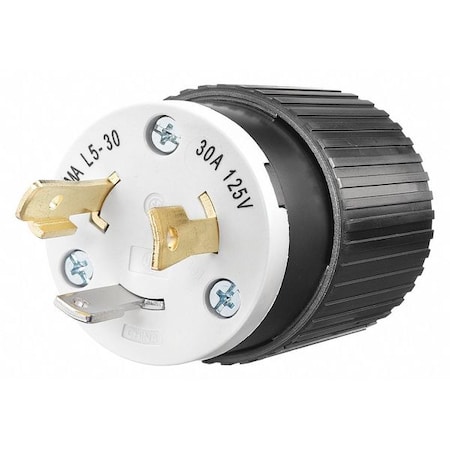Locking Plug, L5-30P, 30 A, 125V AC, Single Phase, 2 Pole, Screw Terminals, Black, White MPN:70530NP