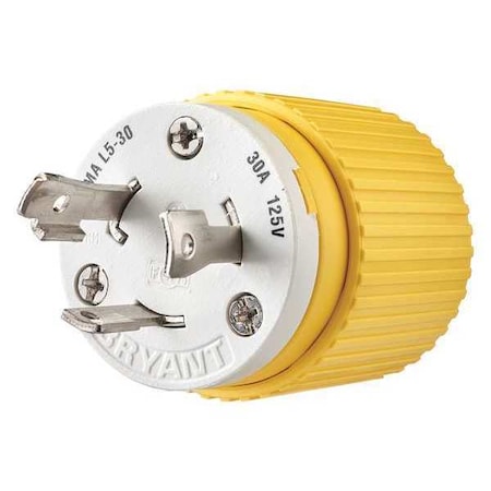 Locking Plug, L5-30P, 30 A, 125V AC, Single Phase, 2 Pole, Screw Terminals, White, Yellow MPN:70530NPCR