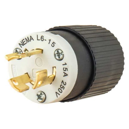 Locking Plug, L6-15P, 15 A, 250V AC, Single Phase, 2 Pole, Screw Terminals, Black, White MPN:70615NP