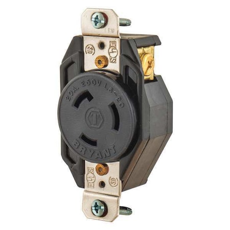 Locking Receptacle, L6-20R, 20 A, 250V AC, Single Phase, 2 Pole, Flush Mount, Screw Terminals MPN:70620FR