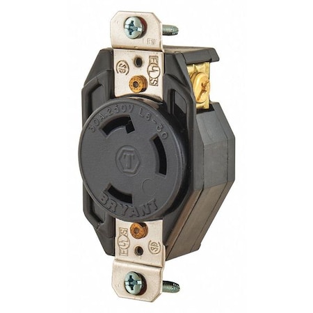 Locking Receptacle, L6-30R, 30 A, 250V AC, Single Phase, 2 Pole, Flush Mount, Screw Terminals MPN:70630FR