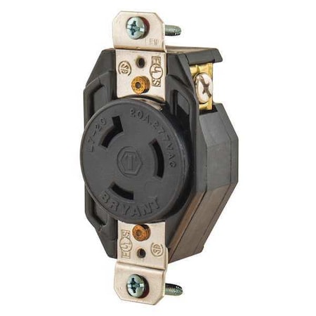 Locking Receptacle, L7-20R, 20 A, 277V AC, Single Phase, 2 Pole, Flush Mount, Screw Terminals MPN:70720FR