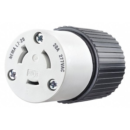 Locking Connector, L7-20R, 20 A, 277V AC, Single Phase, 2 Pole, Screw Terminals, Black, White MPN:70720NC