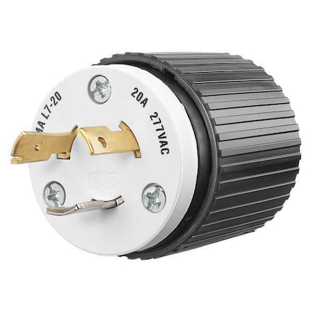 Locking Plug, L7-20P, 20 A, 277V AC, Single Phase, 2 Pole, Screw Terminals, Black, White MPN:70720NP