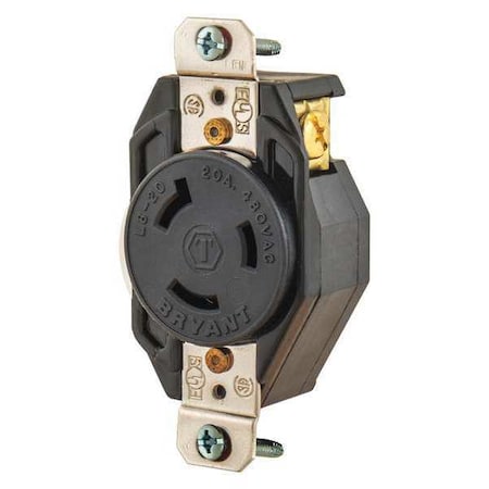 Locking Receptacle, L8-20R, 20 A, 480V AC, Single Phase, 2 Pole, Flush Mount, Screw Terminals MPN:70820FR