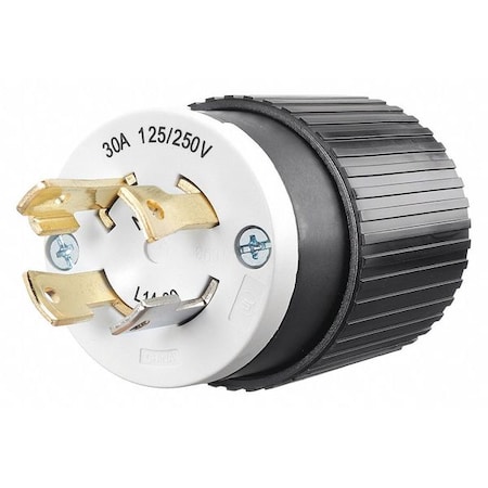 Locking Plug, L14-30P, 30 A, 125/250V AC, Single Phase, 3 Pole, Screw Terminals, Black, White MPN:71430NP