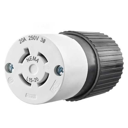 Locking Connector, L15-20R, 20 A, 250V AC, Three Phase, 3 Pole, Screw Terminals, Black, White MPN:71520NC