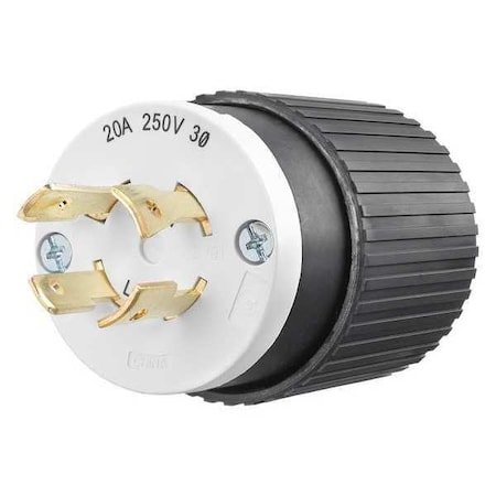 Locking Plug, L15-20P, 20 A, 250V AC, Three Phase, 3 Pole, Screw Terminals, Black, White MPN:71520NP