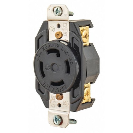 Locking Receptacle, L15-30R, 30 A, 250V AC, Three Phase, 3 Pole, Flush Mount, Screw Terminals MPN:71530FR