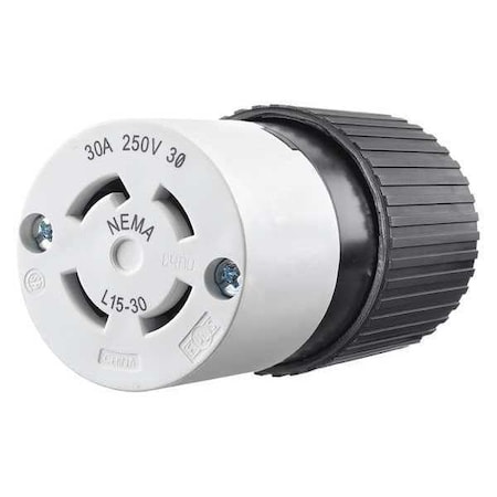 Locking Connector, L15-30R, 30 A, 250V AC, Three Phase, 3 Pole, Screw Terminals, Black, White MPN:71530NC