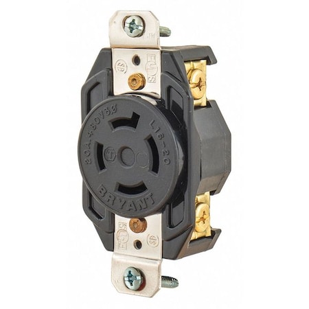 Locking Receptacle, L16-20R, 20 A, 480V AC, Three Phase, 3 Pole, Flush Mount, Screw Terminals MPN:71620FR