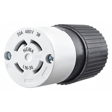 Locking Connector, L16-30R, 30 A, 480V AC, Three Phase, 3 Pole, Screw Terminals, Black, White MPN:71630NC
