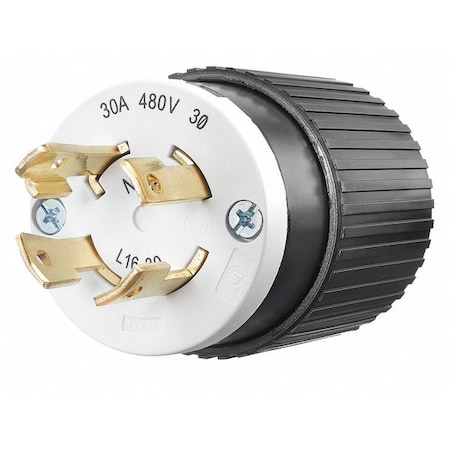 Locking Plug, L16-30P, 30 A, 480V AC, Three Phase, 3 Pole, Screw Terminals, Black, White MPN:71630NP