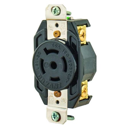Locking Receptacle, L21-20R, 20 A, 120/208V AC, Three Phase, 4 Pole, Flush Mount, Screw Terminals MPN:72120FR