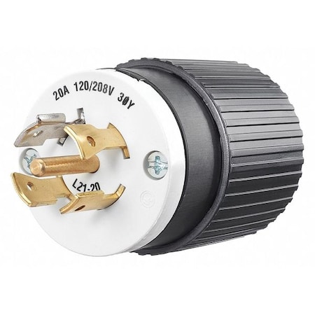 Locking Plug, L21-20P, 20 A, 120/208V AC, Three Phase, 4 Pole, Screw Terminals, Black, White MPN:72120NP