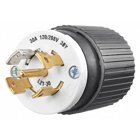 Locking Plug, L21-30P, 30 A, 120/208V AC, Three Phase, 4 Pole, Screw Terminals, Black, White MPN:72130NP