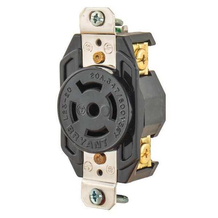 Locking Receptacle, L23-20R, 20 A, 347/600V AC, Three Phase, 4 Pole, Flush Mount, Screw Terminals MPN:72320FR
