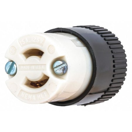 Midget Locking Connector, ML1-15R, 15 A, 125V AC, Single Phase, 2 Pole, Screw Terminals MPN:7464N