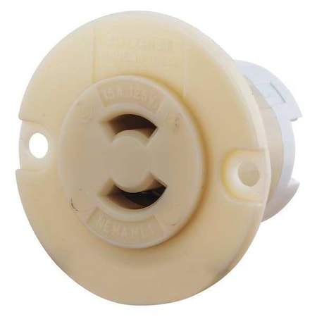 Midget Flanged Locking Receptacle, ML-1R, 15 A, 125V AC, Single Phase, 2 Pole, Surface Mount, Black MPN:7468N