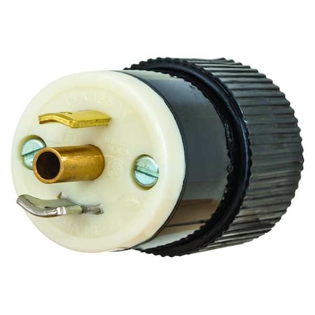 Midget Locking Plug, ML2-15P, 15 A, 125V AC, Single Phase, 2 Pole, Screw Terminals, Black, White MPN:7594NP