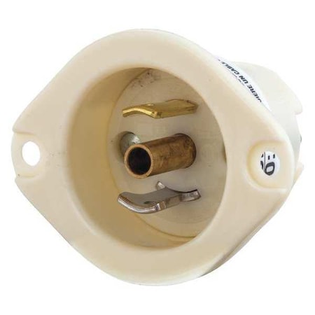 Midget Flanged Locking Inlet, 15 A, 125V AC, 2 Pole, Surface Mount, Screw Terminals, White MPN:7595MB
