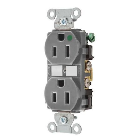 Straight Blade Receptacle, 5-15R, 15 A, 125V AC, 2 Pole, 3 Wire, Flush Mount, Grounded MPN:8200HBGRY