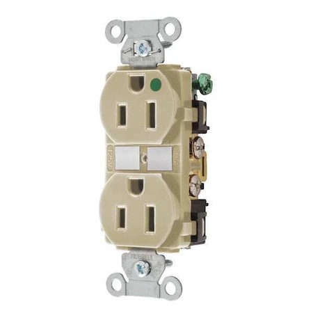 Straight Blade Receptacle, 5-15R, 15 A, 125V AC, 2 Pole, 3 Wire, Flush Mount, Grounded MPN:8200HBI