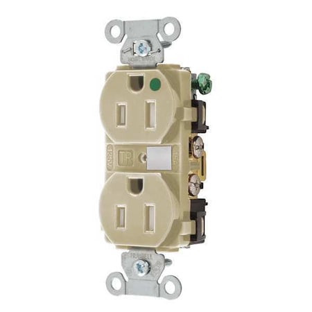 Straight Blade Receptacle, 5-15R, 15 A, 125V AC, 2 Pole, 3 Wire, Flush Mount, Grounded MPN:8200HBITR