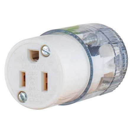 Straight Blade Connector, 5-15R, 15 A, 125V AC, 2 Pole, 3 Wire, Screw Terminals, Clear MPN:8269T