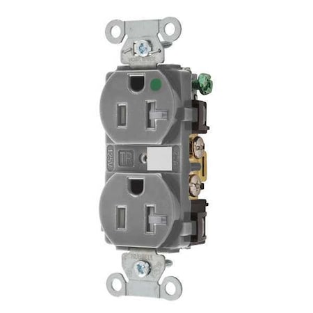Straight Blade Receptacle, 5-20R, 20 A, 125V AC, 2 Pole, 3 Wire, Flush Mount, Grounded MPN:8300HBGRTR