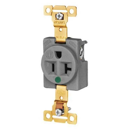 Straight Blade Receptacle, 5-20R, 20 A, 125V AC, 2 Pole, 3 Wire, Flush Mount, Grounded MPN:8310GRY