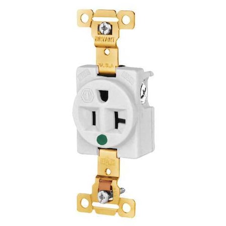 Straight Blade Receptacle, 5-20R, 20 A, 125V AC, 2 Pole, 3 Wire, Flush Mount, Grounded MPN:8310W