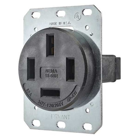 Straight Blade Receptacle, 18-60R, 60 A, 120/208V AC, 4 Pole, 4 Wire, Flush Mount, Non-Grounded MPN:8360FR