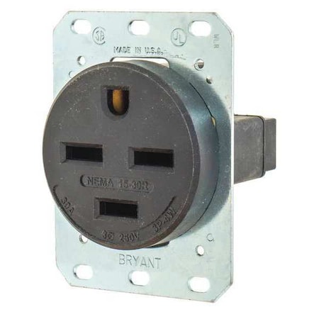 Straight Blade Receptacle, 15-30R, 30 A, 250V AC, 3 Pole, 4 Wire, Flush Mount, Grounded MPN:8430FR